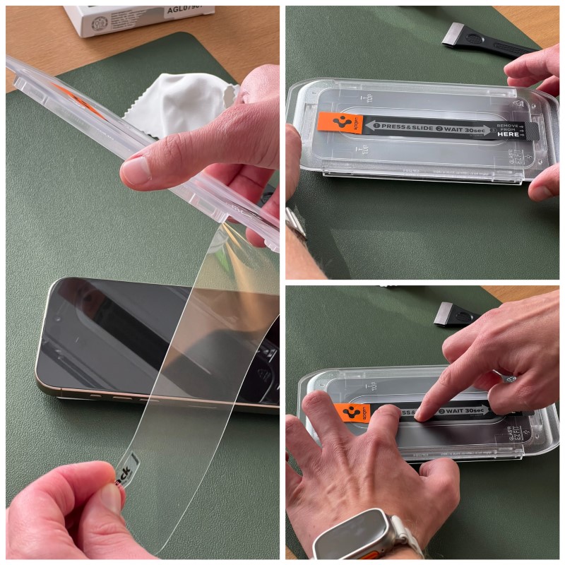 Erklärung des Montagerahmens von Spigen für das iPhone 16 Panzerglas