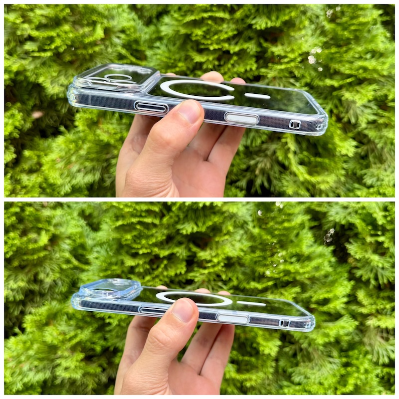 Detailansicht des Kamera-Buttons an den beiden Hüllen von ESR für die iphone 17 serie.