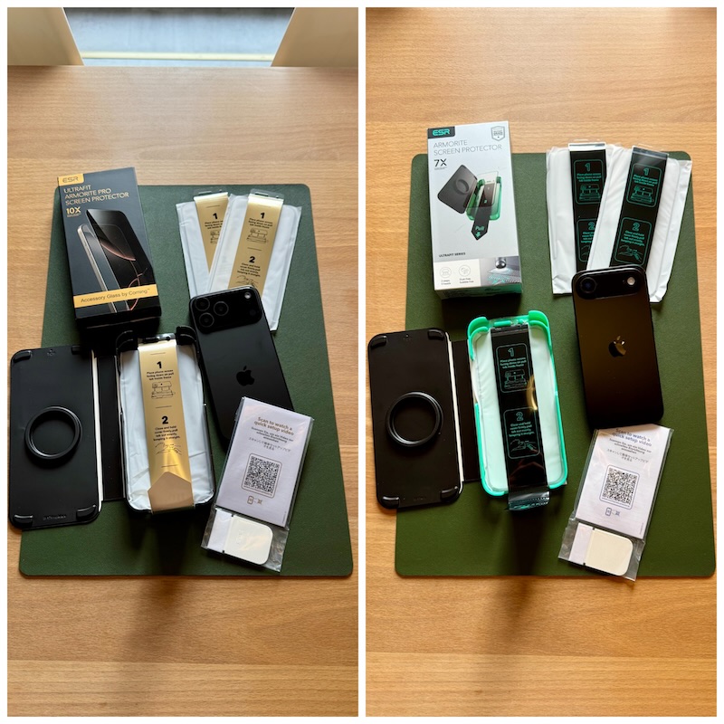 Vergleich der beiden Armorite Pro und Armorite Classic Displayschutzfolien, Lieferumfang.