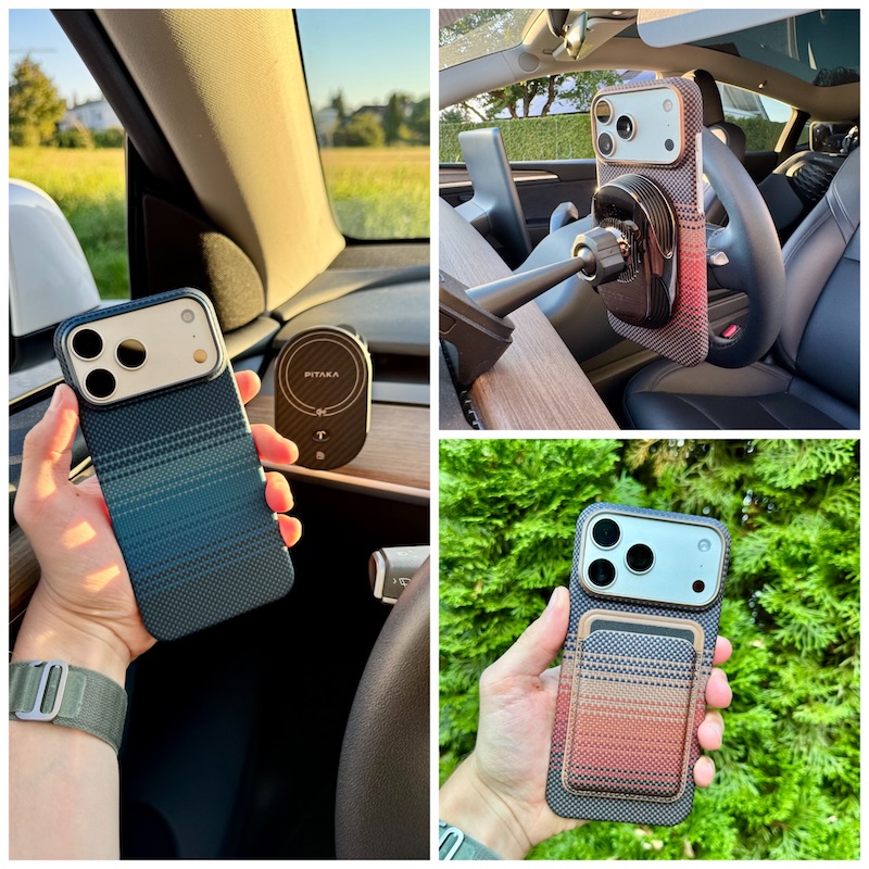Car Mount 2 Wireless Charging Autohalterung von pitaka am iPhone 17 Pro max.