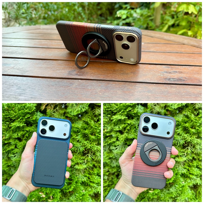 Darstellung verschiedener Zubehör-Produkte von pitaka für das iPhone 17 Pro Max mit MagSafe.