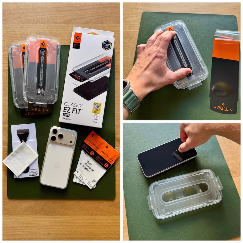 Detailtest Schutzglas Montage Test von Spigen am iPhone 17 Pro max