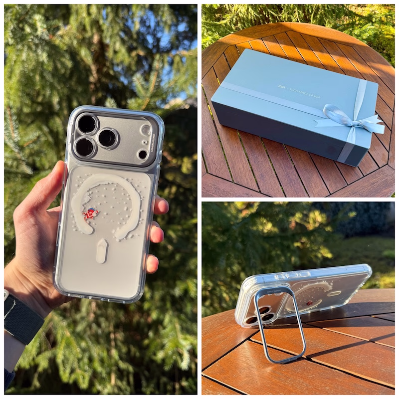 esr_weihnachtsbox_stash_case - smartphonehuellen-test.de esr hülle klappbar auf dem tisch präsentiert am iphone 17 pro max