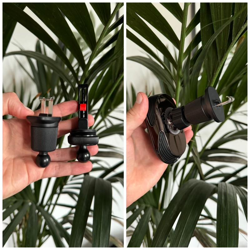 Vergleich der Befestigungs-Füße der alten und neuen Auto-Halterung von pitaka.