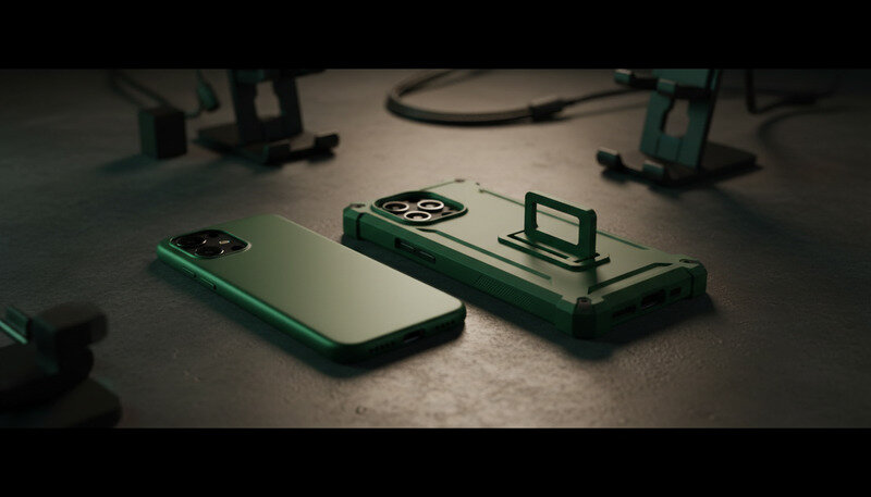 Slim Case neben einem robusten Rugged Case zur Veranschaulichung der Größenunterschiede