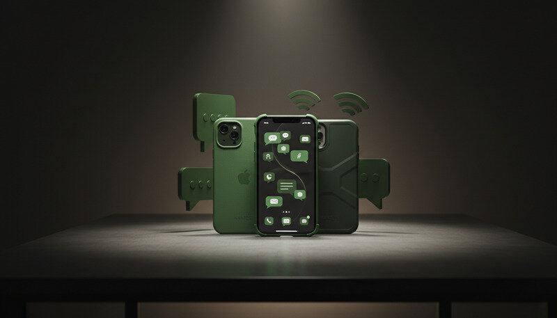 iPhone 13 Mini mit verschiedenen Schutzhuellen in unterschiedlichen Farben und Materialien