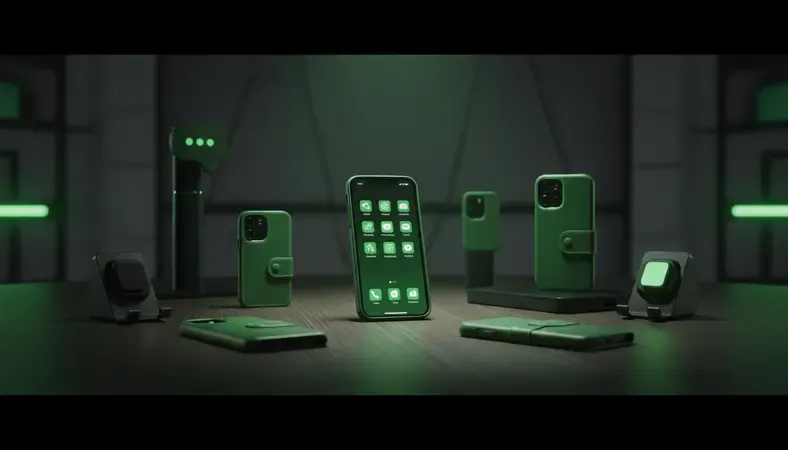 Hochwertige Lederhüllen für verschiedene Smartphone-Modelle auf einem eleganten Holztisch arrangiert