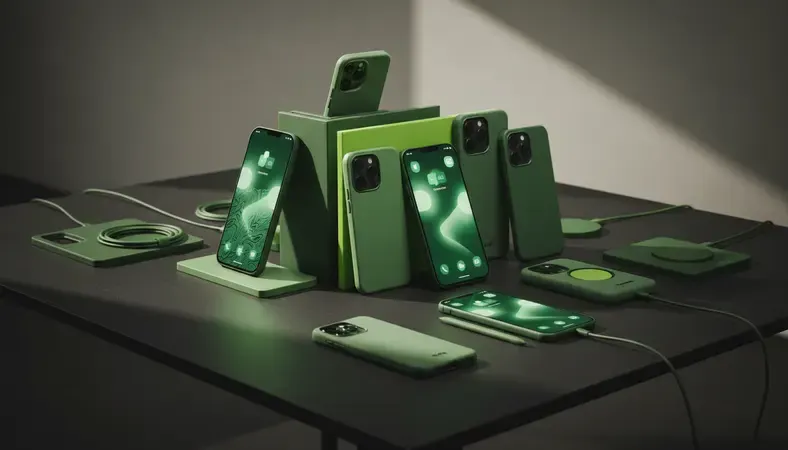 Verschiedene Smartphone-Taschen aus Leder und anderen Materialien auf einem modernen Schreibtisch arrangiert