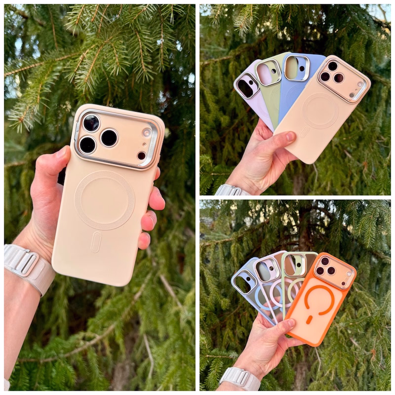 ESR Handyhülle Cloud Soft und Hybrid Stash Stand Case am iPhone 17 Pro Max vor einem Baum