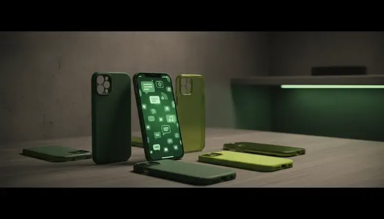 Moderne Smartphone-Hüllen verschiedener Marken und Materialien auf einem eleganten Schreibtisch