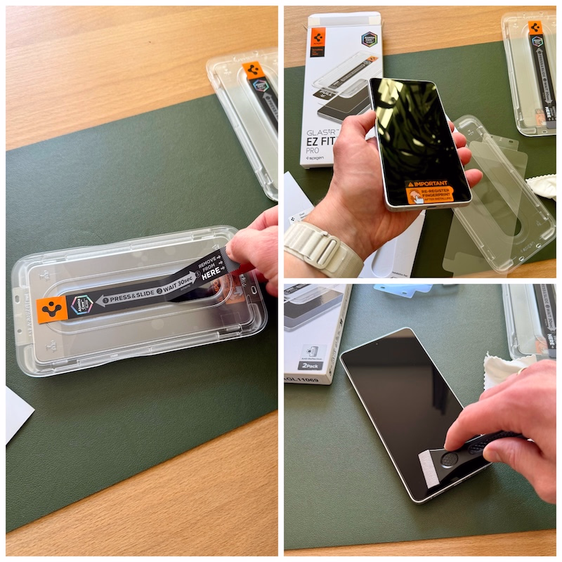 Montagerahmen abnehmen am Galaxy S26 Ultra nachdem Panzerglas von Spigen montiert wurde.