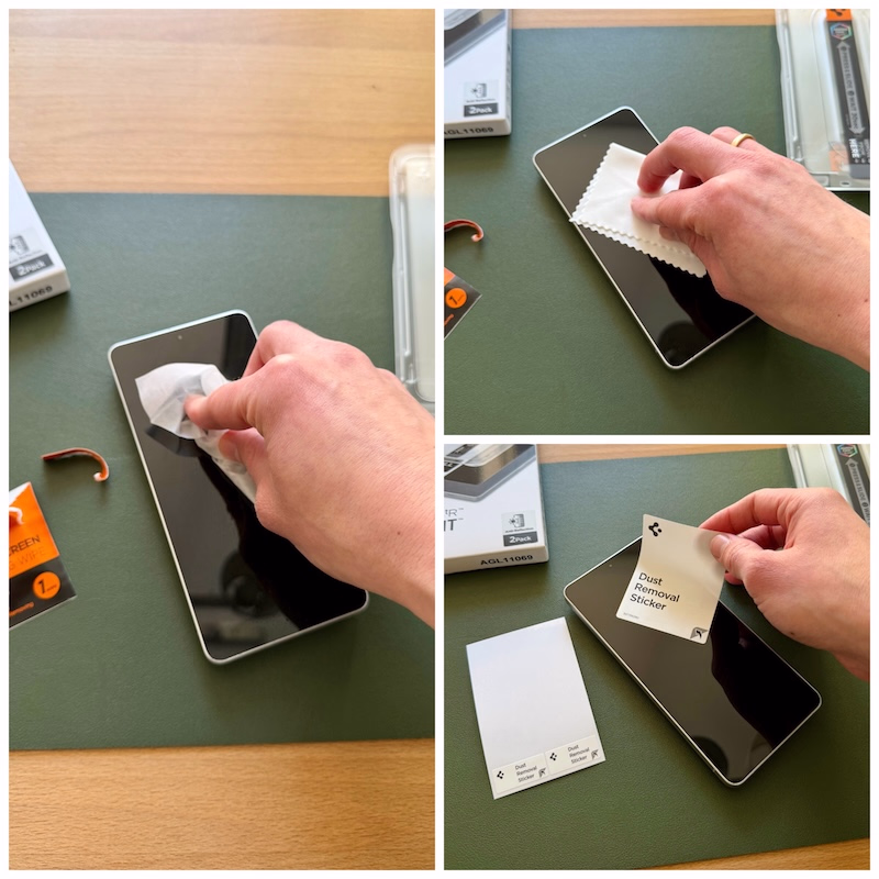 Galaxy S26 Ultra Display reinigen vor Panzerglas Montage – Mikrofasertuch und Anti-Dust-Sticker