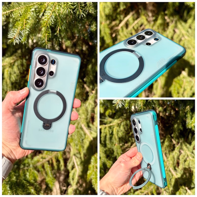 TORRAS Ostand Q3 Air am Galaxy S26 Ultra – wechselbare Buttons, gepunkteter Rahmen und drehbarer Ständer.