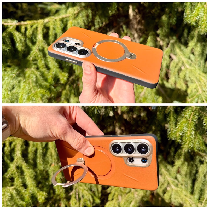 TORRAS Ostand Q3 VegSkin am Galaxy S26 Ultra – drehbarer 360° Ständer im Landscape-Modus.