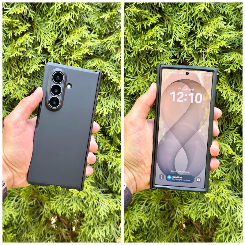 galaxy_fold_8_ultra_spigen_tough_armor_pro - smartphonehuellen-test.de Die Tough Armor Hülle am Galaxy Fold 8 Ultra in der Vorder- und Rückansicht.