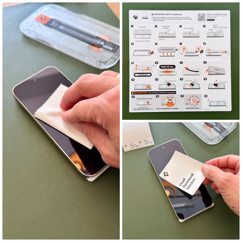 Darstellung weiterer Montage-Schritte eines Panzerglases am Pixel 11 Pro.