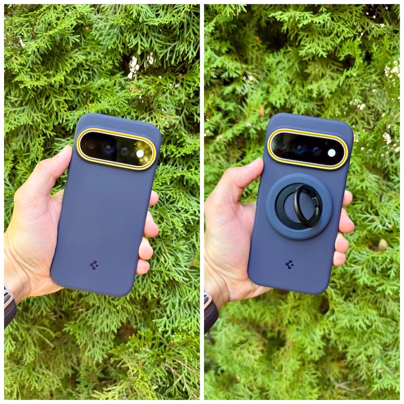 Nahaufnahmen Nano Pop Hülle montiert am Google Pixel 11 Pro, auch mit magentischem Pop Socket
