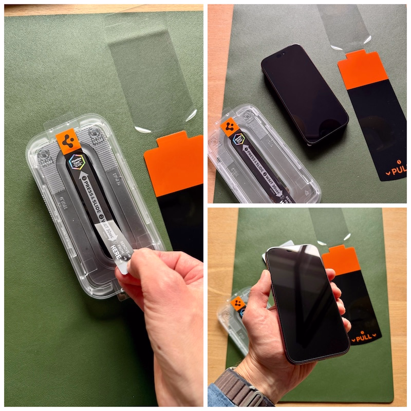 iphone_18_pro_spigen_panzerglas_fertigstellung - smartphonehuellen-test.de Darstellung der letzten Schritte der Panzerglas-Montage von spigen am iPhone 18 Pro incl. Präsentation des finalen Ergebnisses.