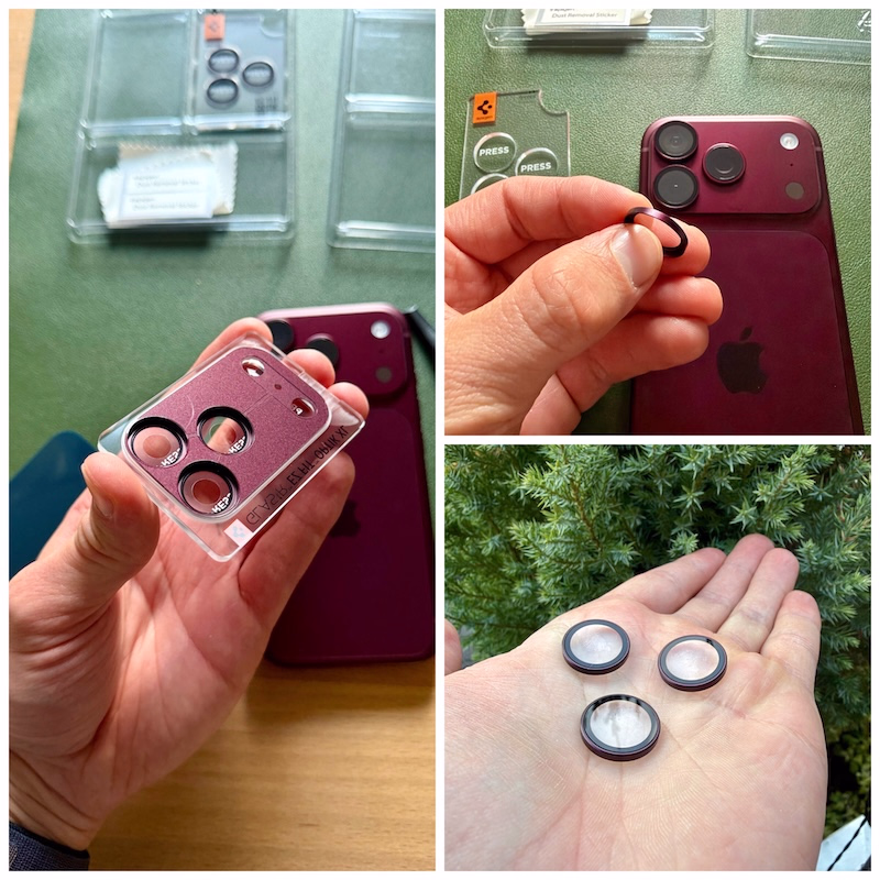 iphone_18_pro_spigen_panzerglas_kamera2 - smartphonehuellen-test.de Detailaufnahme der verschieden Schutzglas-Typen von Spigen für das iPhone 18 Pro.